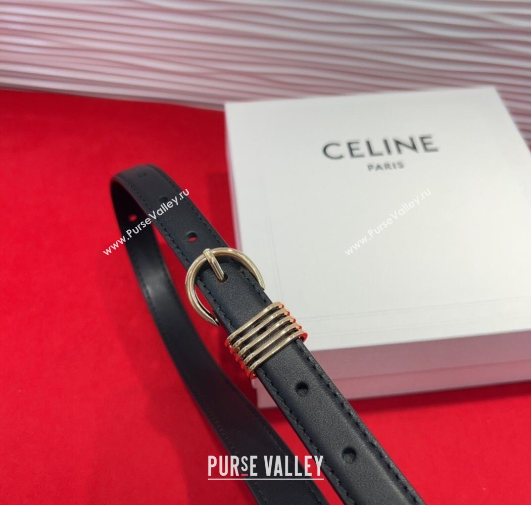 Celine Calfskin Leather Belt 2cm with Pin Buckle Black 2025 CE091103 (99-250911114)