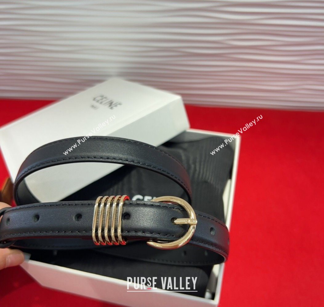 Celine Calfskin Leather Belt 2cm with Pin Buckle Black 2025 CE091103 (99-250911114)