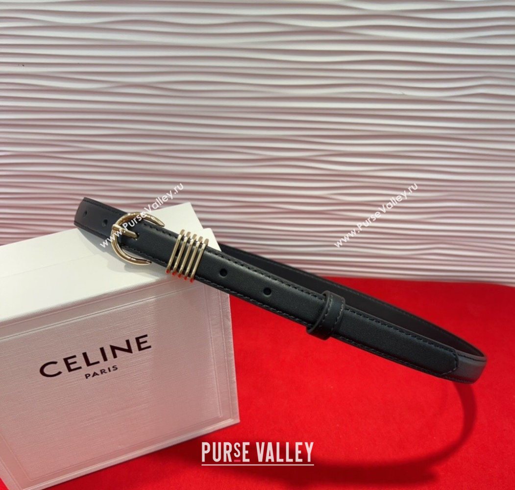 Celine Calfskin Leather Belt 2cm with Pin Buckle Black 2025 CE091103 (99-250911114)