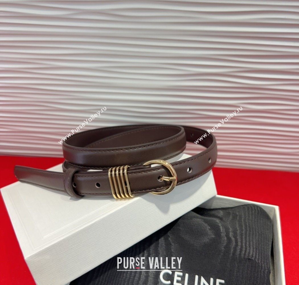 Celine Calfskin Leather Belt 2cm with Pin Buckle Dark Brown 2025 CE091103 (99-250911116)