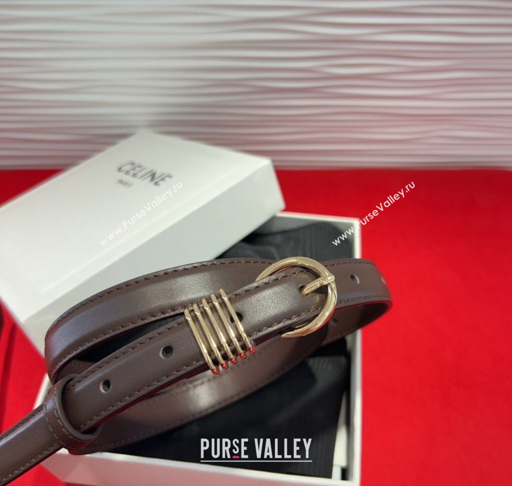 Celine Calfskin Leather Belt 2cm with Pin Buckle Dark Brown 2025 CE091103 (99-250911116)