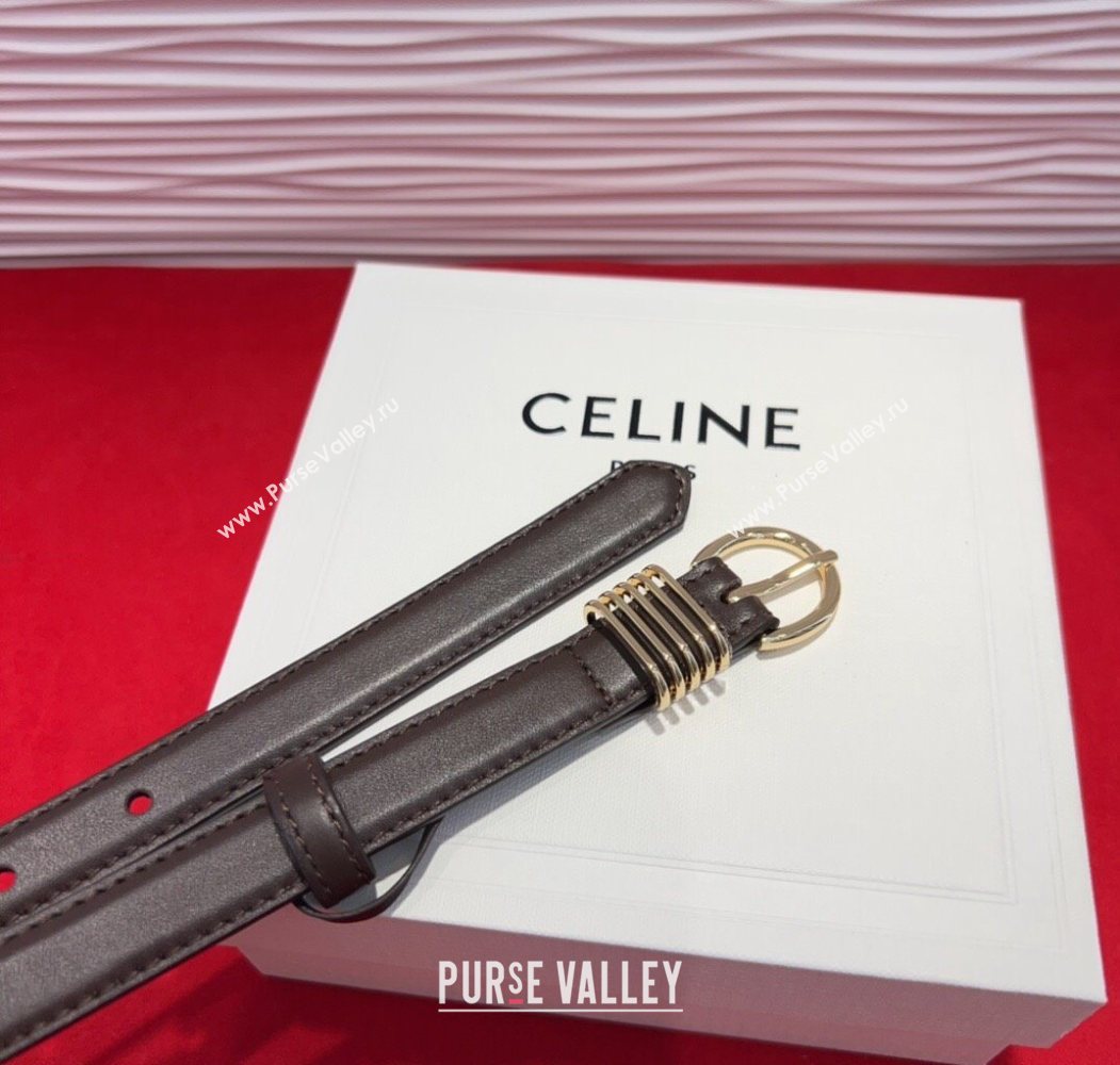 Celine Calfskin Leather Belt 2cm with Pin Buckle Dark Brown 2025 CE091103 (99-250911116)