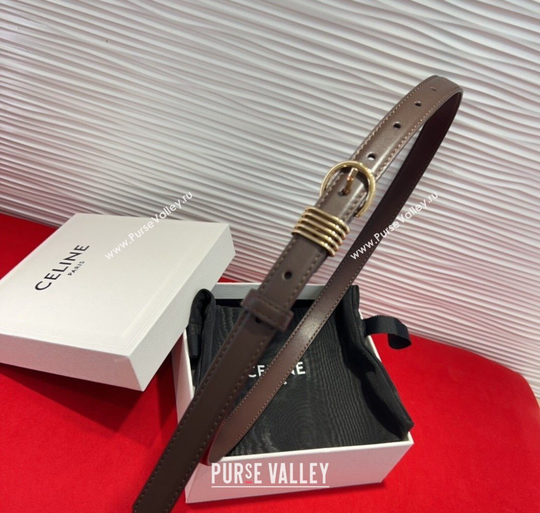 Celine Calfskin Leather Belt 2cm with Pin Buckle Dark Brown 2025 CE091103 (99-250911116)