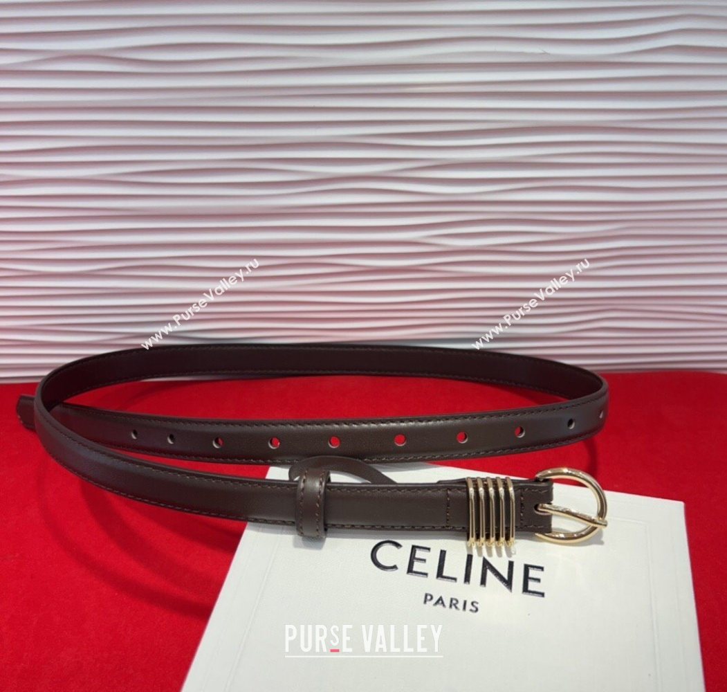 Celine Calfskin Leather Belt 2cm with Pin Buckle Dark Brown 2025 CE091103 (99-250911116)