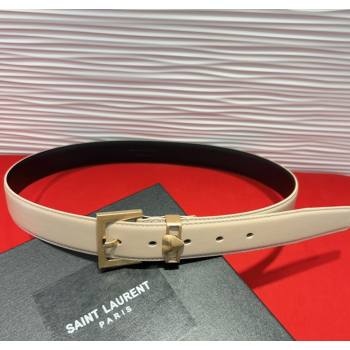 Saint Laurent Calfskin Leather Belt 3cm with Heart Charm Beige/Gold 2025 YSL091201 (99-250912020)