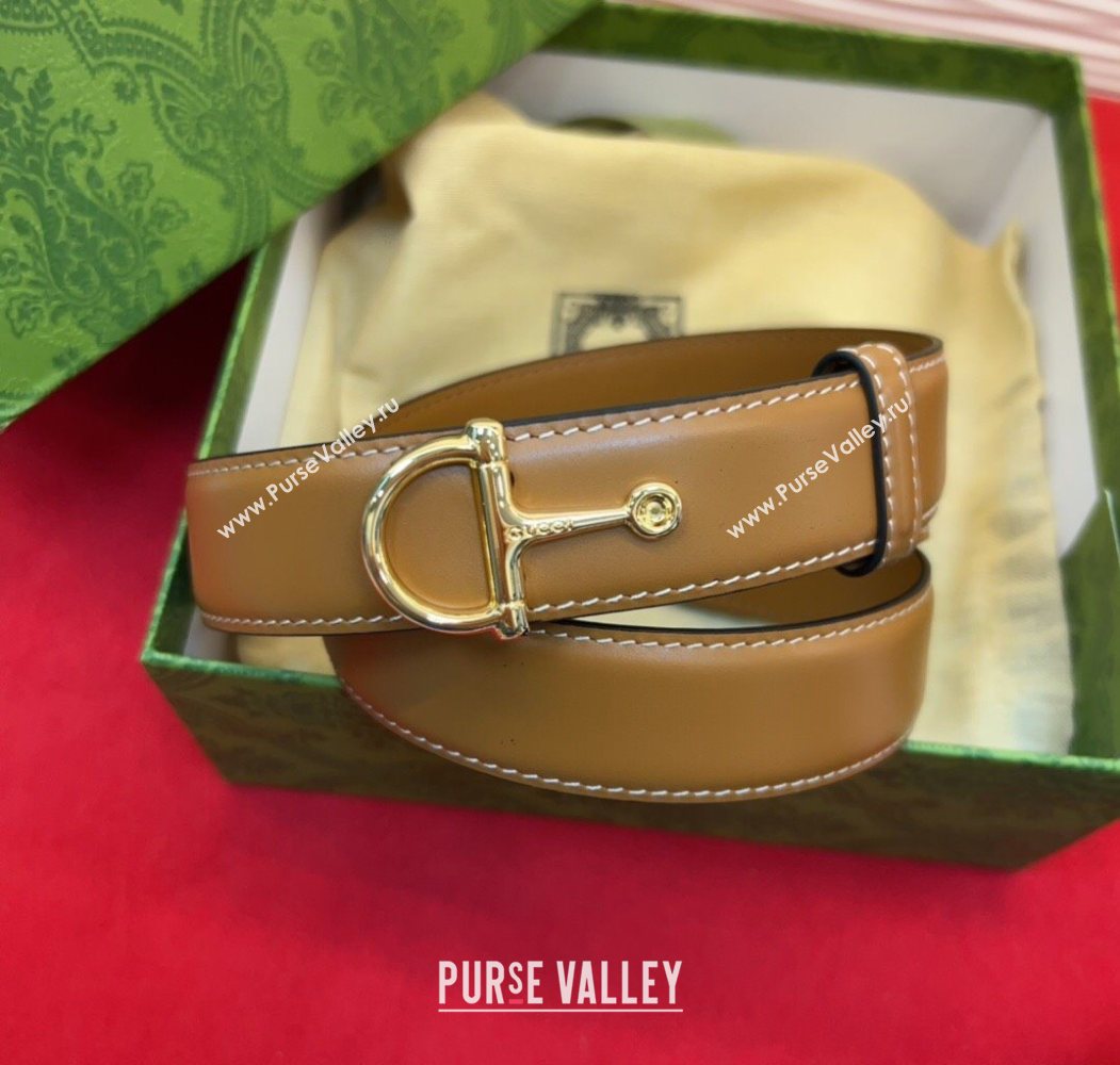 Gucci Thin Belt 2.5cm with Half-Horsebit Buckle in Leather Brown/Gold 2025 0912 (99-250912126)