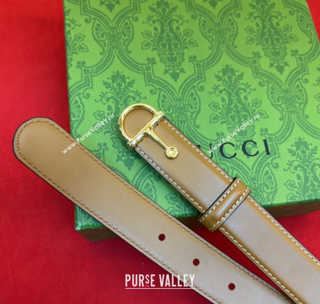 Gucci Thin Belt 2.5cm with Half-Horsebit Buckle in Leather Brown/Gold 2025 0912 (99-250912126)