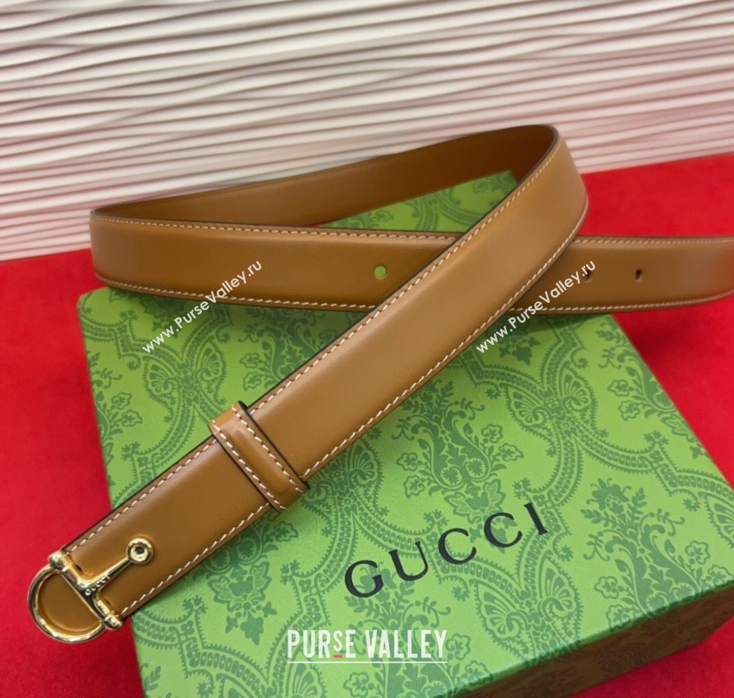 Gucci Thin Belt 2.5cm with Half-Horsebit Buckle in Leather Brown/Gold 2025 0912 (99-250912126)