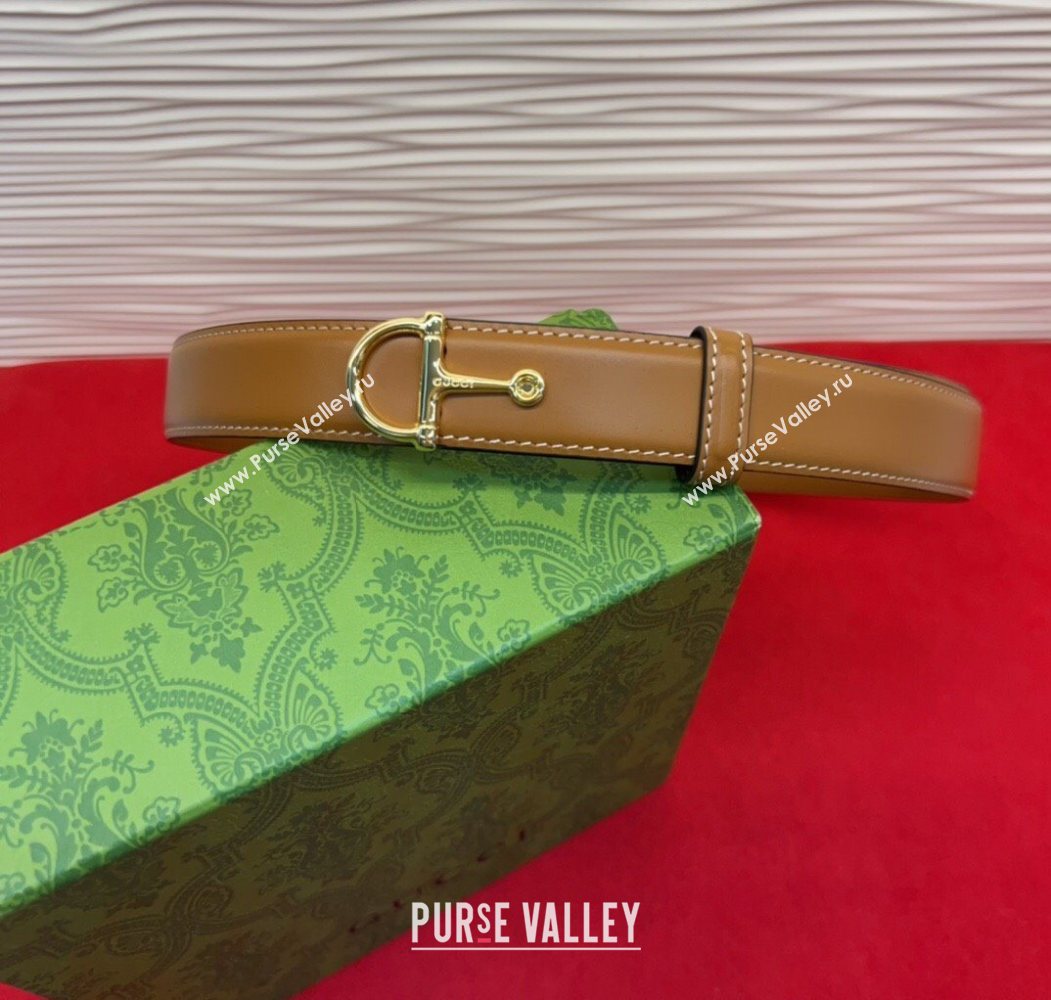 Gucci Thin Belt 2.5cm with Half-Horsebit Buckle in Leather Brown/Gold 2025 0912 (99-250912126)