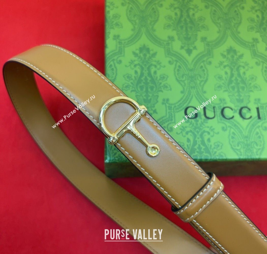 Gucci Thin Belt 2.5cm with Half-Horsebit Buckle in Leather Brown/Gold 2025 0912 (99-250912126)