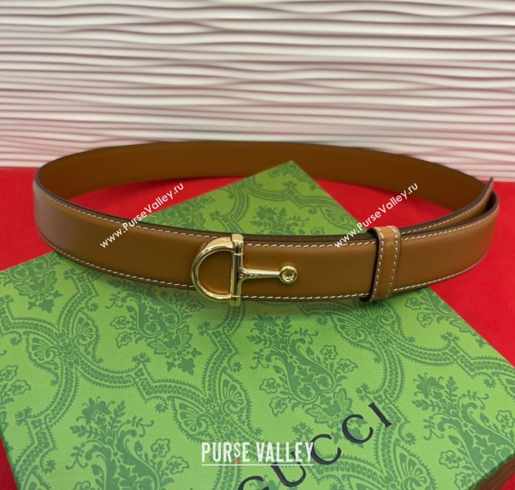 Gucci Thin Belt 2.5cm with Half-Horsebit Buckle in Leather Brown/Gold 2025 0912 (99-250912126)