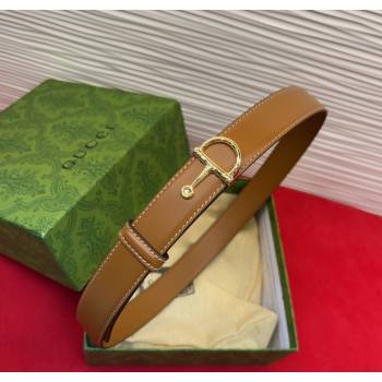 Gucci Thin Belt 2.5cm with Half-Horsebit Buckle in Leather Brown/Gold 2025 0912 (99-250912126)