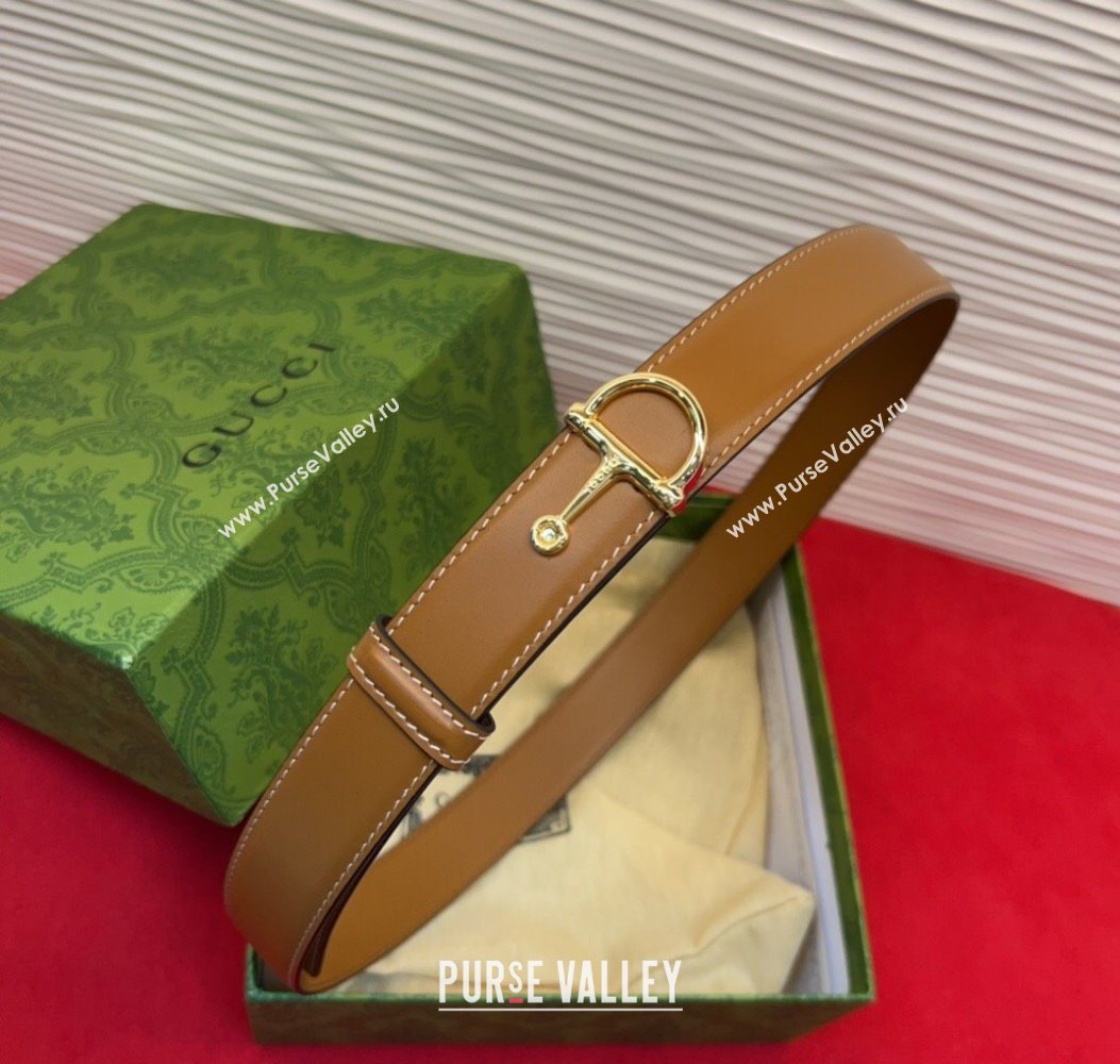 Gucci Thin Belt 2.5cm with Half-Horsebit Buckle in Leather Brown/Gold 2025 0912 (99-250912126)