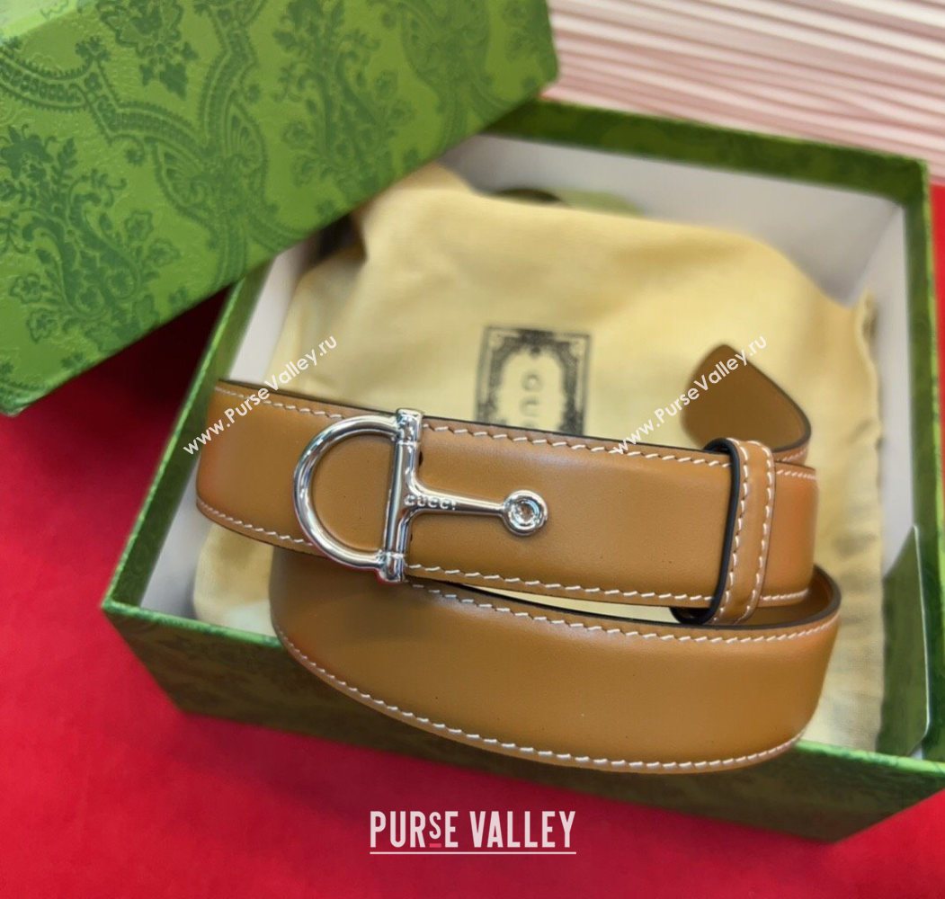 Gucci Thin Belt 2.5cm with Half-Horsebit Buckle in Leather Brown/Silver 2025 0912 (99-250912127)