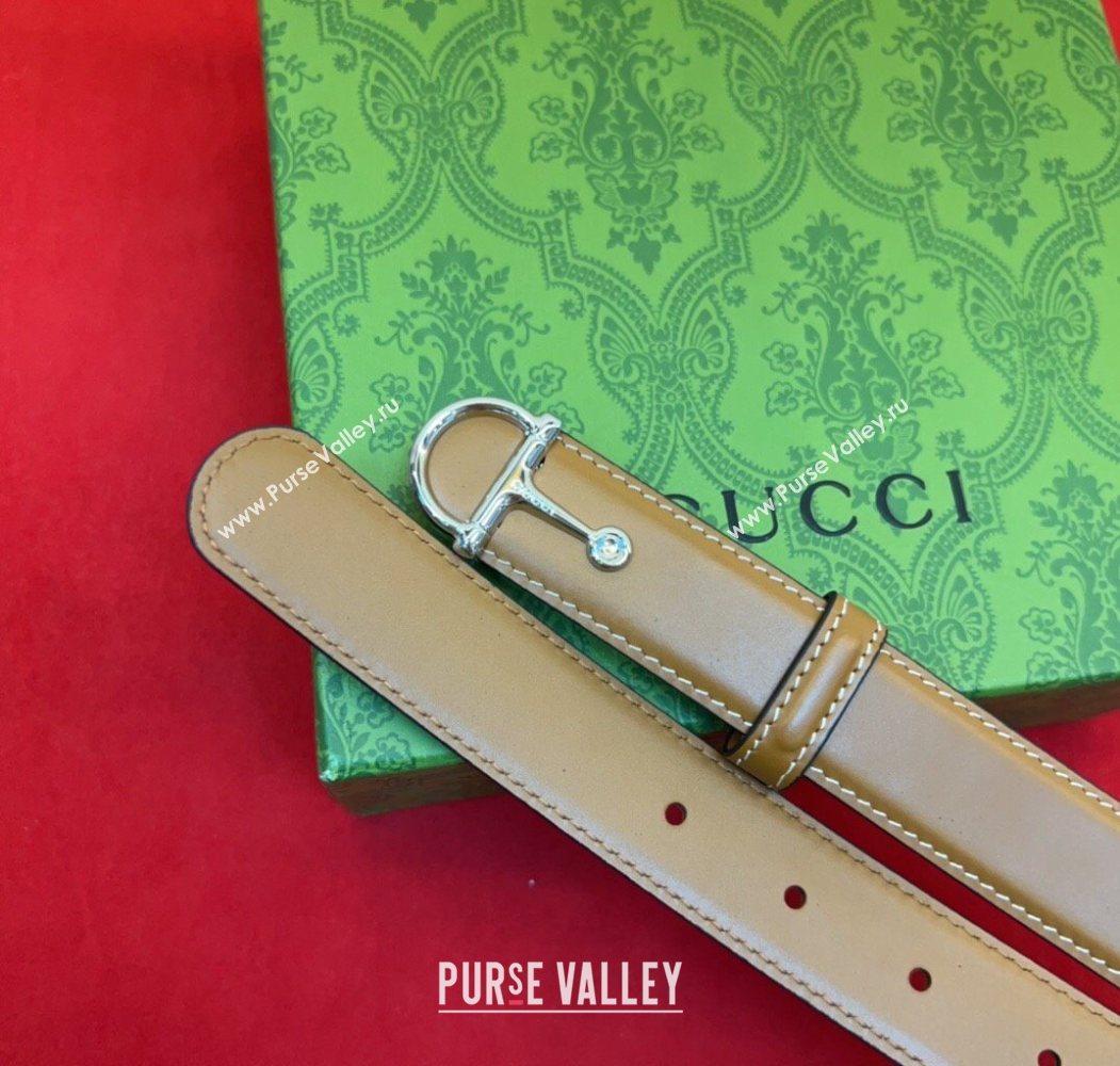 Gucci Thin Belt 2.5cm with Half-Horsebit Buckle in Leather Brown/Silver 2025 0912 (99-250912127)