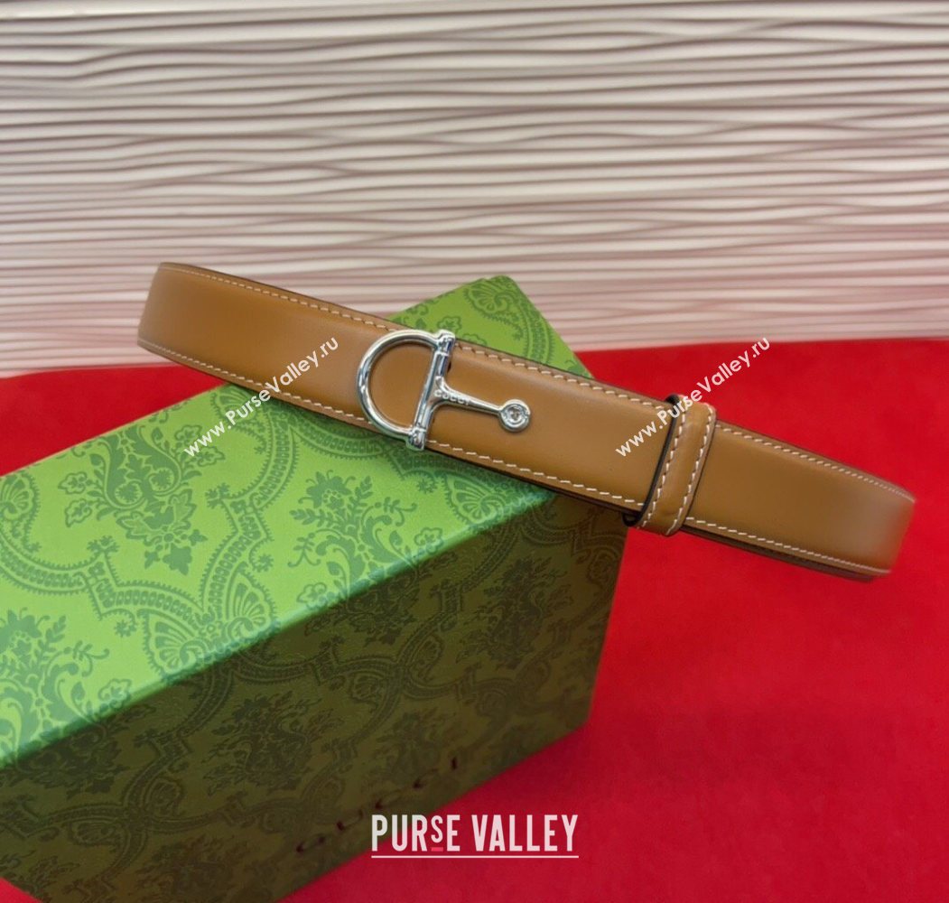 Gucci Thin Belt 2.5cm with Half-Horsebit Buckle in Leather Brown/Silver 2025 0912 (99-250912127)