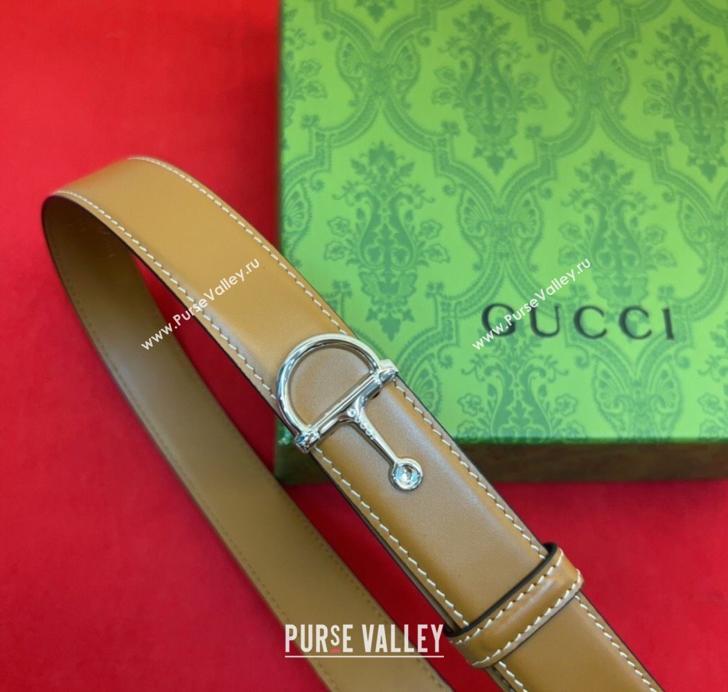 Gucci Thin Belt 2.5cm with Half-Horsebit Buckle in Leather Brown/Silver 2025 0912 (99-250912127)