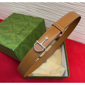 Gucci Thin Belt 2.5cm with Half-Horsebit Buckle in Leather Brown/Silver 2025 0912 (99-250912127)