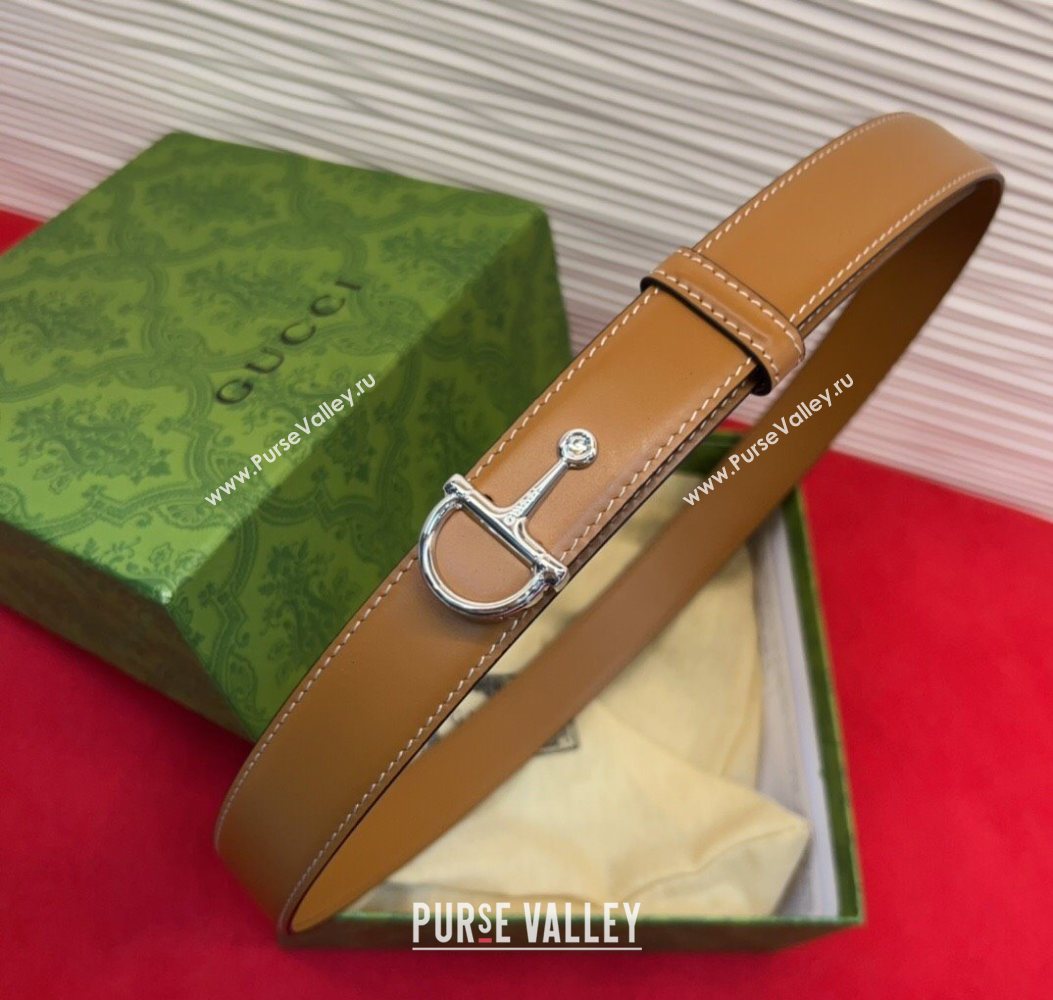 Gucci Thin Belt 2.5cm with Half-Horsebit Buckle in Leather Brown/Silver 2025 0912 (99-250912127)
