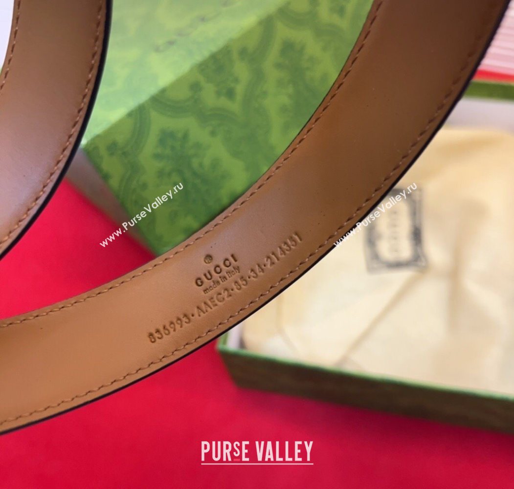 Gucci Thin Belt 2.5cm with Half-Horsebit Buckle in Leather Brown/Silver 2025 0912 (99-250912127)