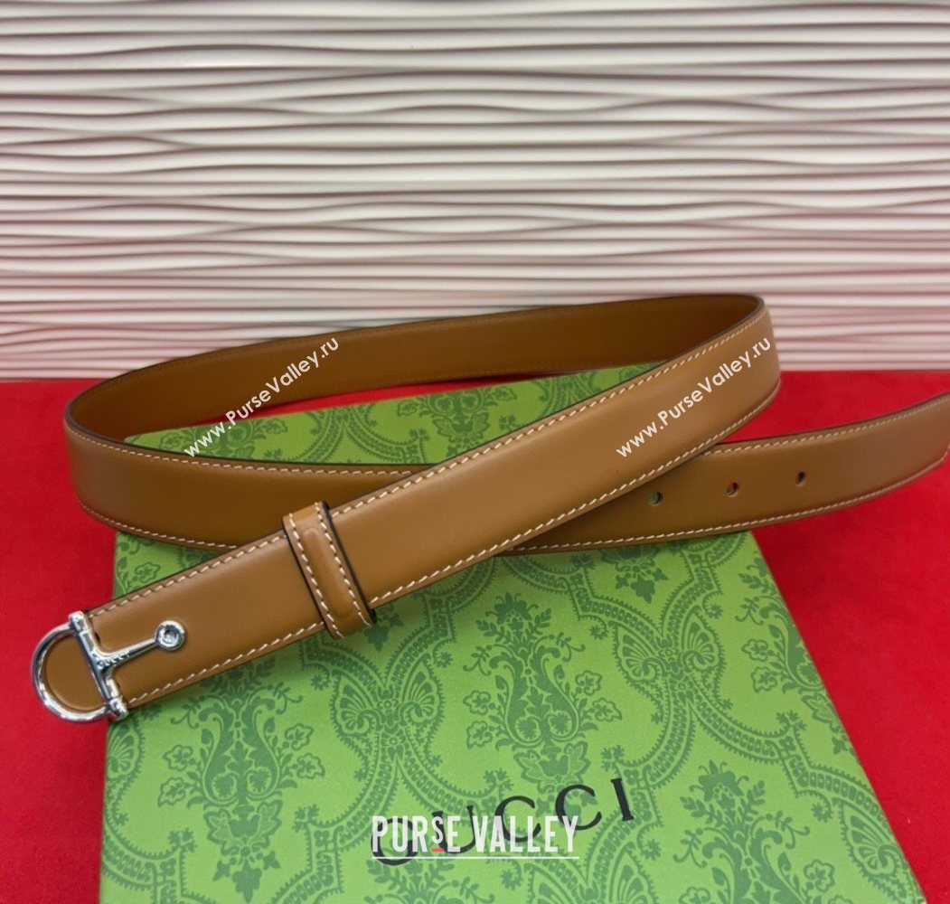 Gucci Thin Belt 2.5cm with Half-Horsebit Buckle in Leather Brown/Silver 2025 0912 (99-250912127)