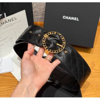 Chanel Quilted Calfskin Leather Belt with Chain Buckle 6.5cm Black 2025 CH091203 (99-250912008)