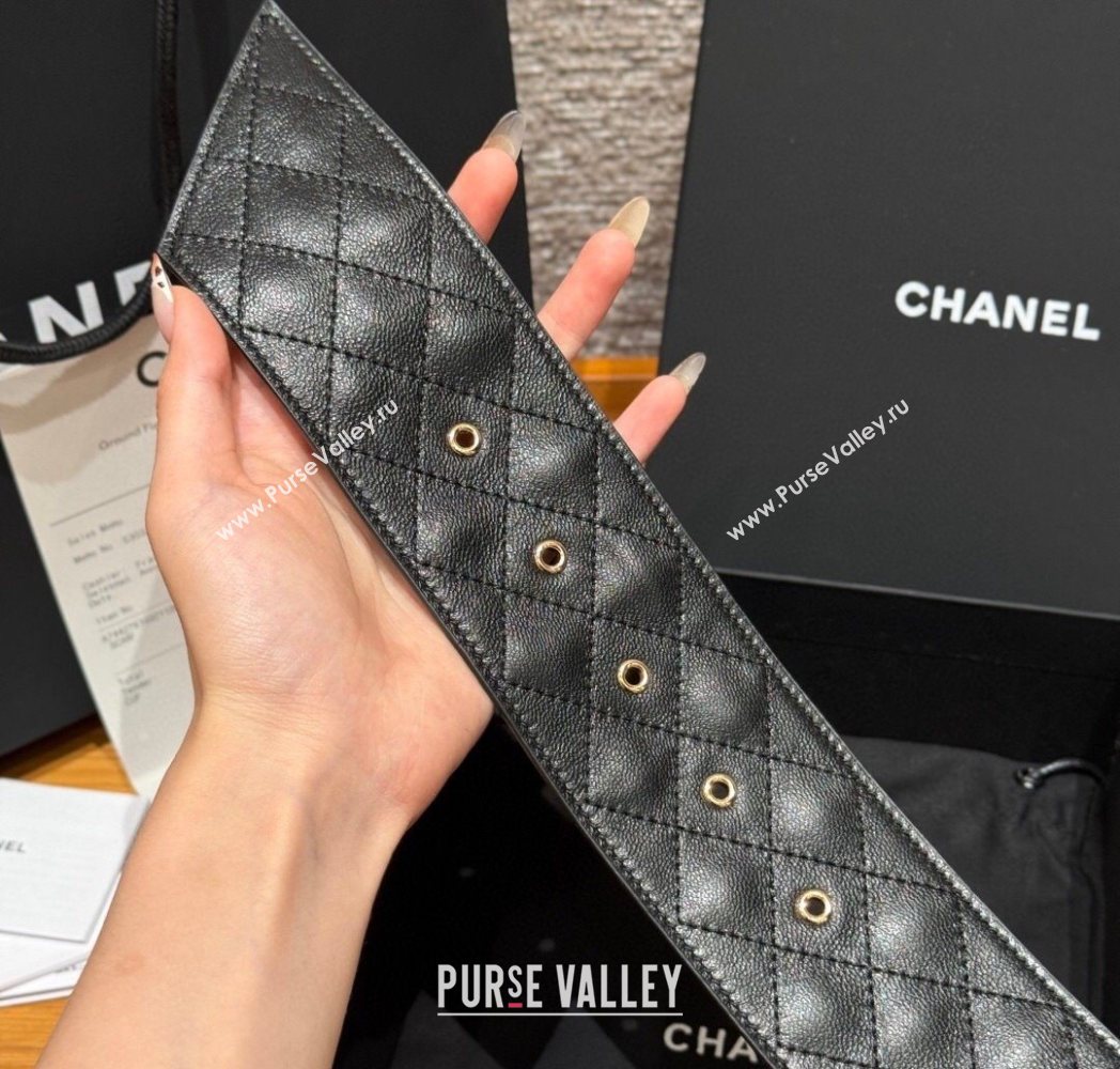 Chanel Quilted Calfskin Leather Belt with Chain Buckle 6.5cm Black 2025 CH091203 (99-250912008)