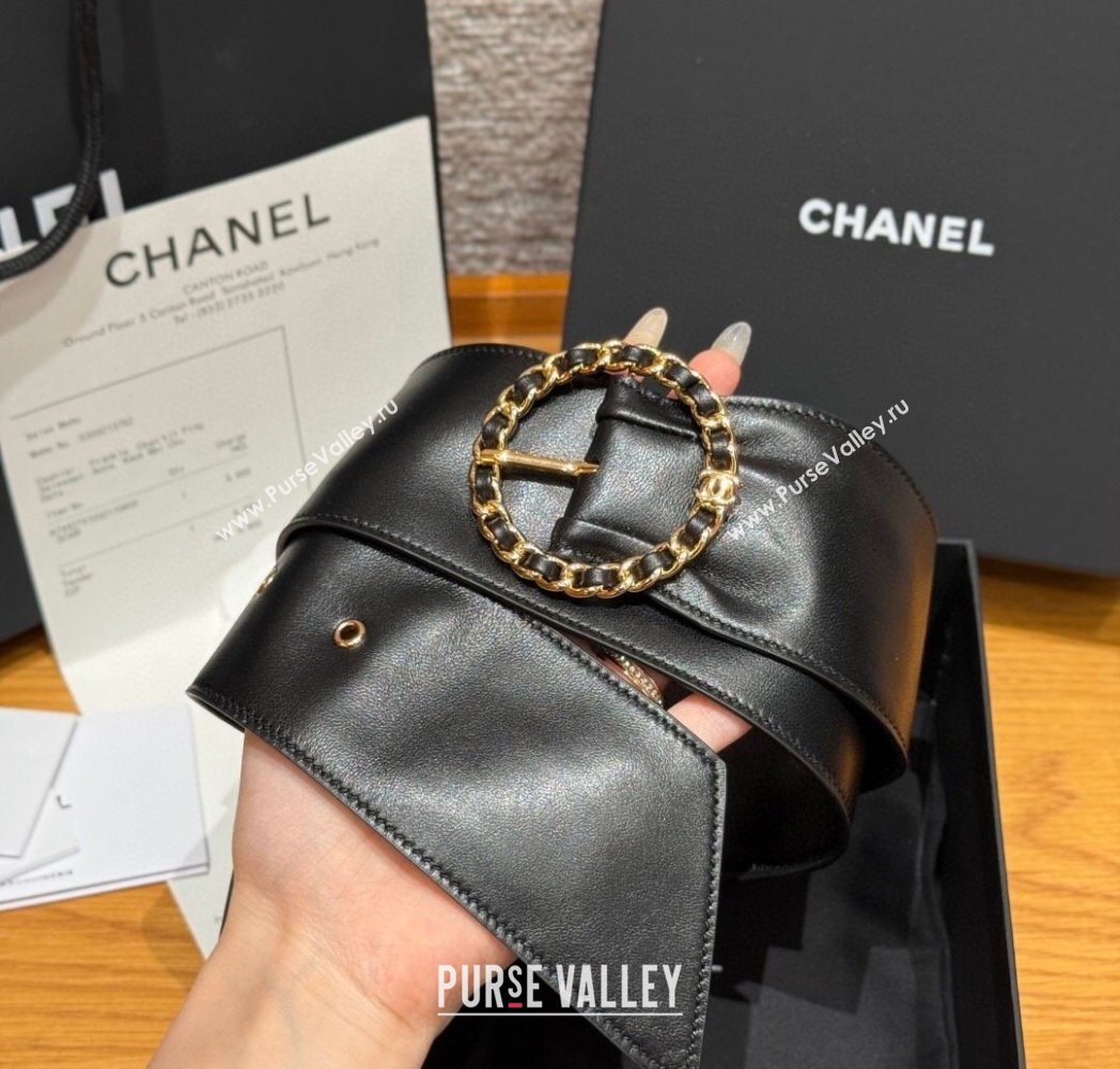 Chanel Lambskin Leather Belt with Chain Buckle 6.5cm Black/Gold 2025 CH091203 (99-250912009)
