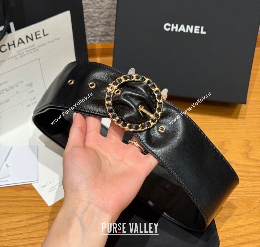 Chanel Lambskin Leather Belt with Chain Buckle 6.5cm Black/Gold 2025 CH091203 (99-250912009)