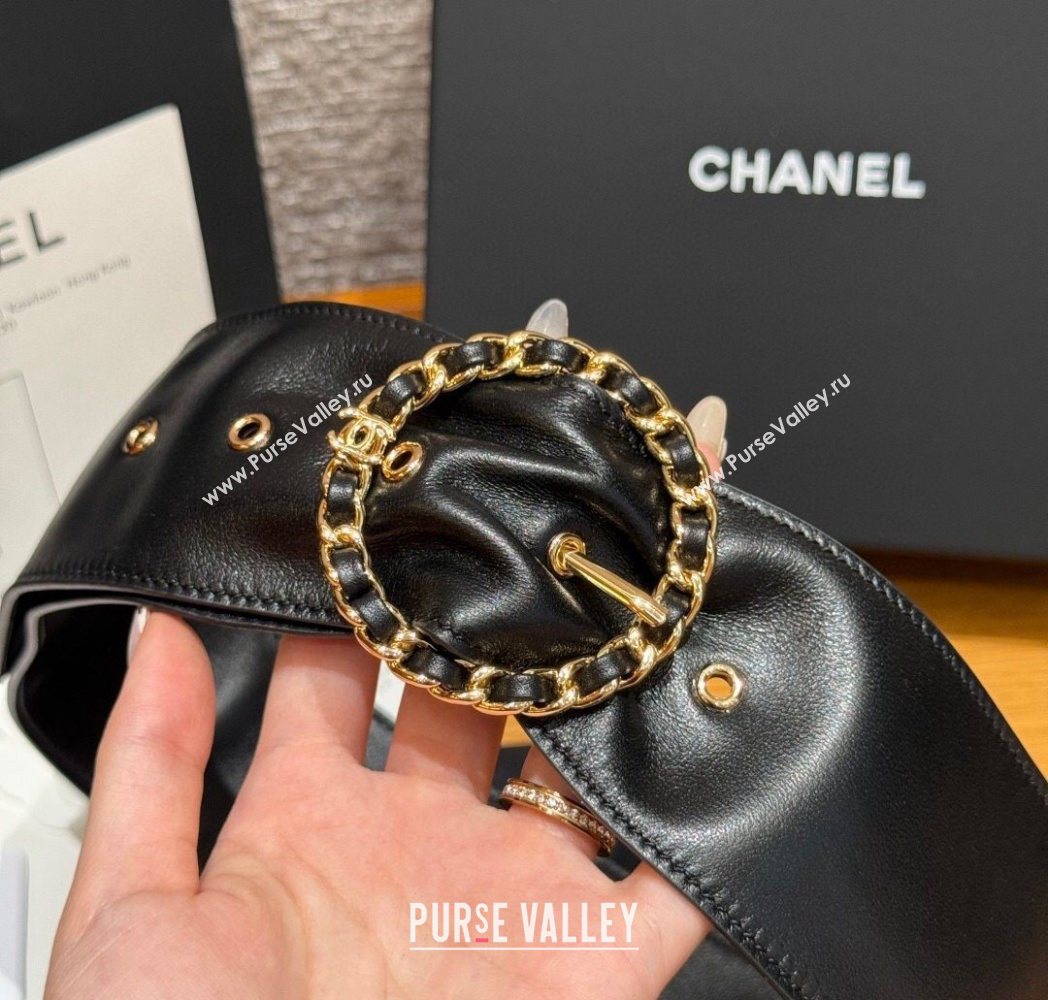 Chanel Lambskin Leather Belt with Chain Buckle 6.5cm Black/Gold 2025 CH091203 (99-250912009)