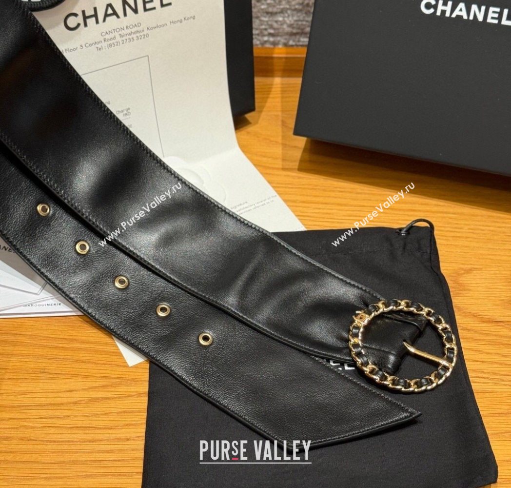 Chanel Lambskin Leather Belt with Chain Buckle 6.5cm Black/Gold 2025 CH091203 (99-250912009)