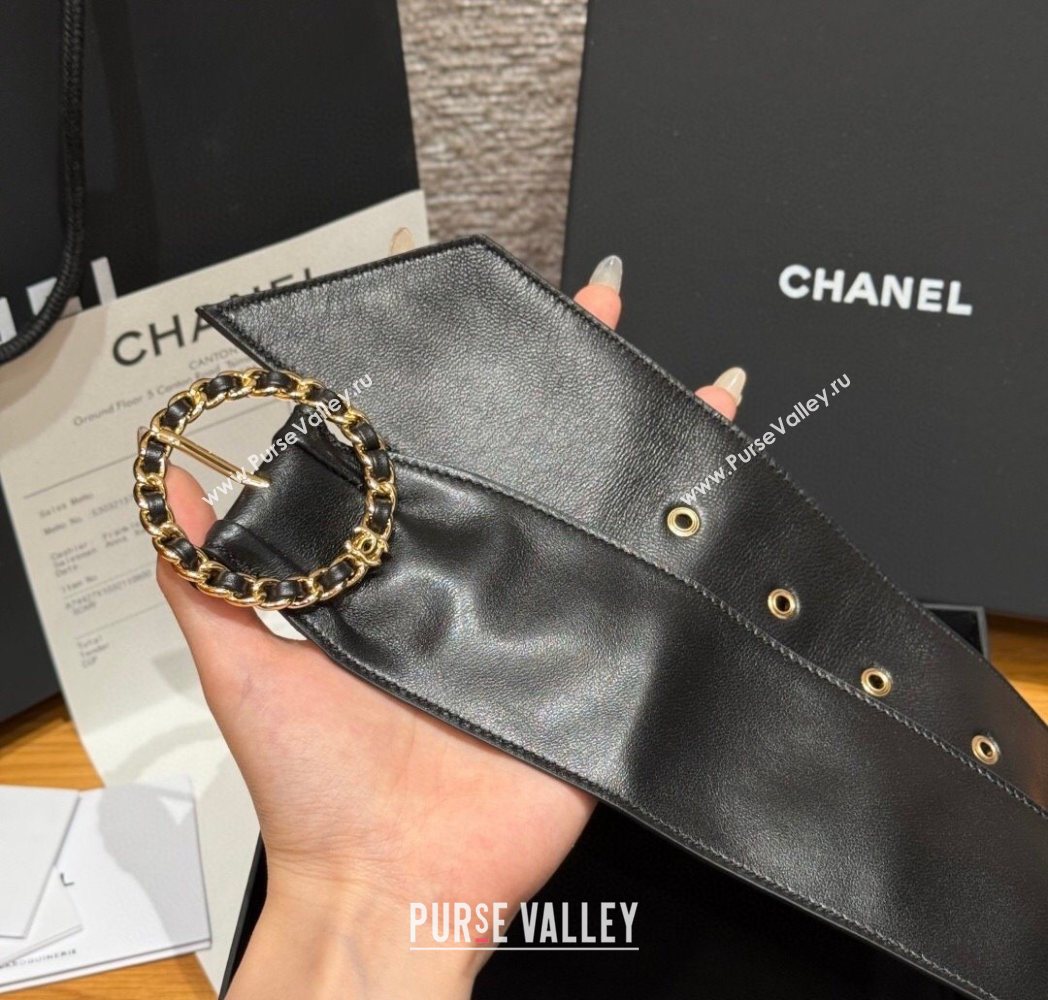 Chanel Lambskin Leather Belt with Chain Buckle 6.5cm Black/Gold 2025 CH091203 (99-250912009)