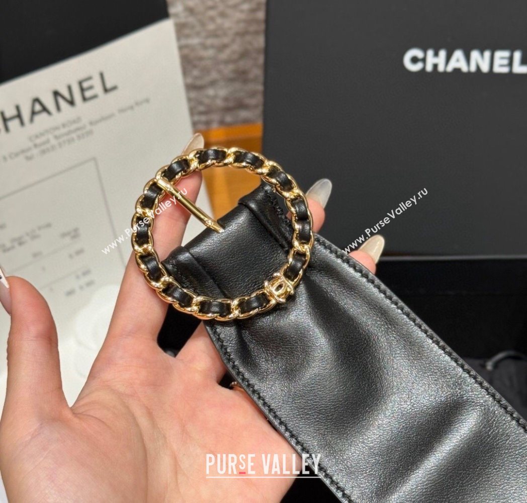 Chanel Lambskin Leather Belt with Chain Buckle 6.5cm Black/Gold 2025 CH091203 (99-250912009)