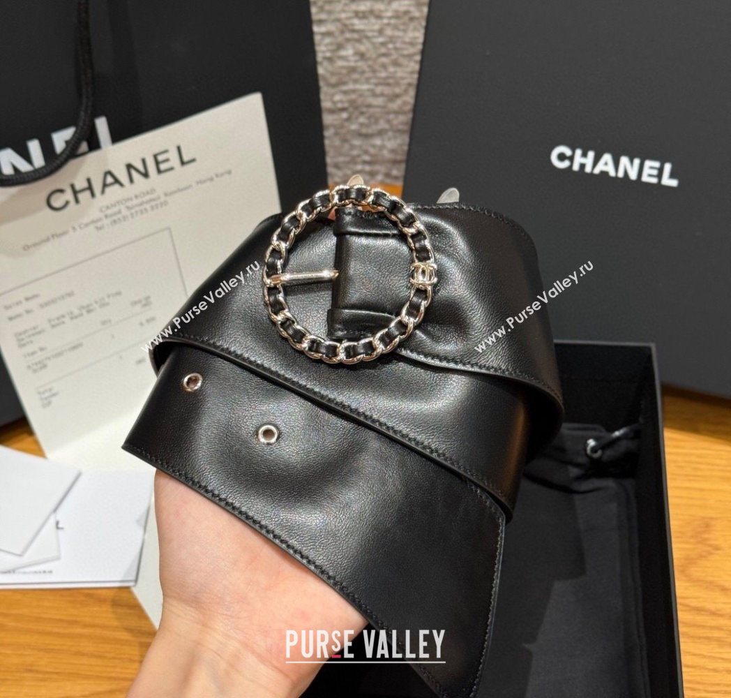 Chanel Lambskin Leather Belt with Chain Buckle 6.5cm Black/Silver 2025 CH091203 (99-250912010)