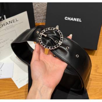 Chanel Lambskin Leather Belt with Chain Buckle 6.5cm Black/Silver 2025 CH091203 (99-250912010)