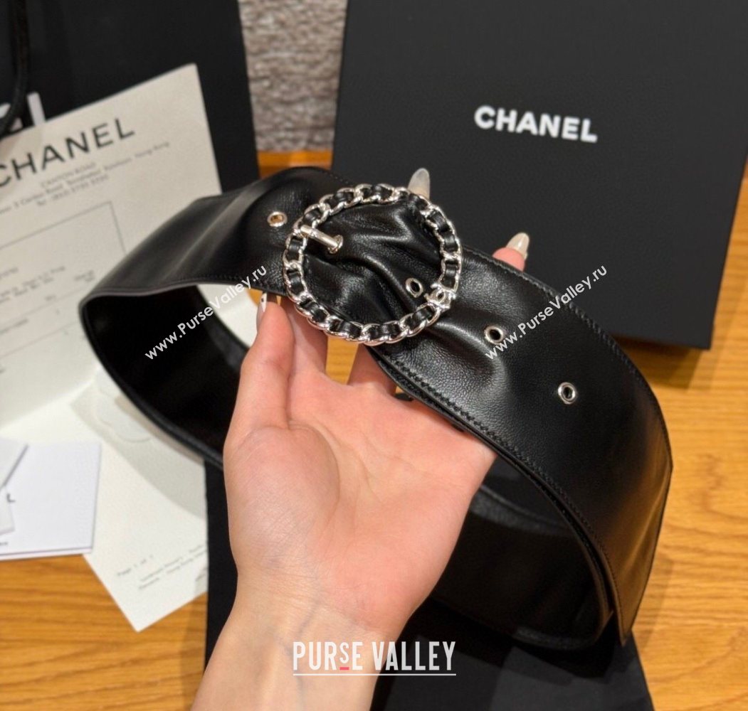 Chanel Lambskin Leather Belt with Chain Buckle 6.5cm Black/Silver 2025 CH091203 (99-250912010)