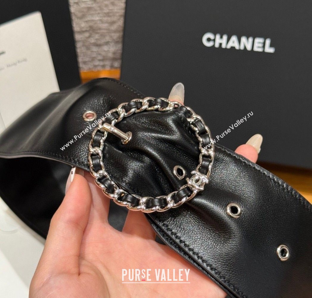 Chanel Lambskin Leather Belt with Chain Buckle 6.5cm Black/Silver 2025 CH091203 (99-250912010)