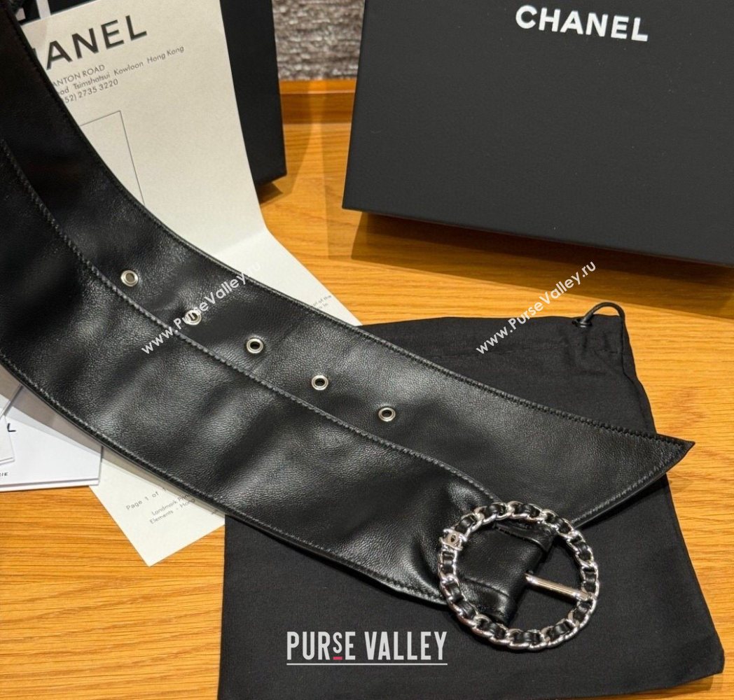 Chanel Lambskin Leather Belt with Chain Buckle 6.5cm Black/Silver 2025 CH091203 (99-250912010)