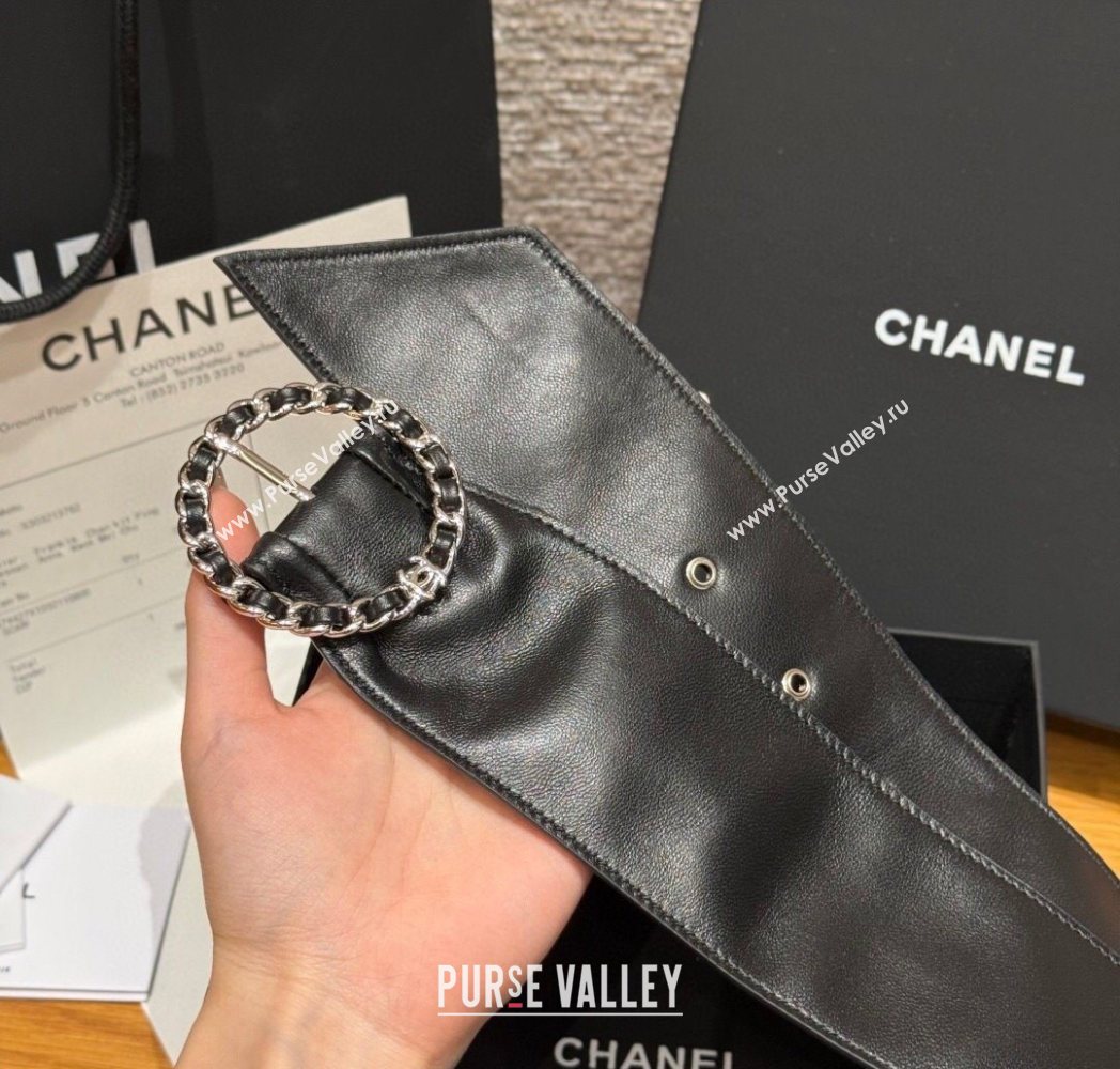 Chanel Lambskin Leather Belt with Chain Buckle 6.5cm Black/Silver 2025 CH091203 (99-250912010)