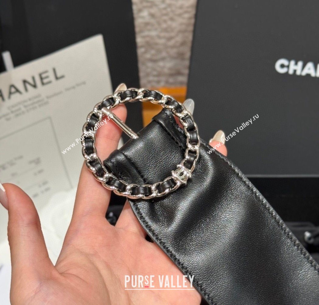 Chanel Lambskin Leather Belt with Chain Buckle 6.5cm Black/Silver 2025 CH091203 (99-250912010)