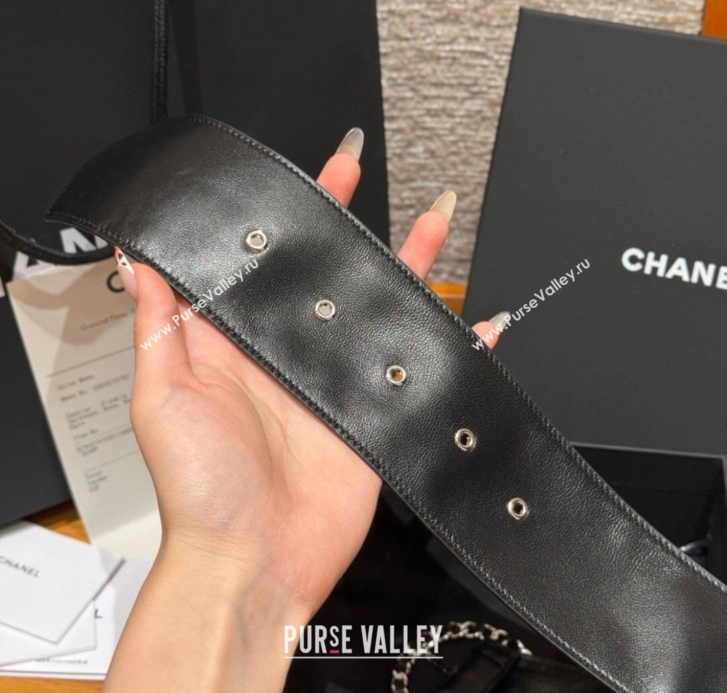 Chanel Lambskin Leather Belt with Chain Buckle 6.5cm Black/Silver 2025 CH091203 (99-250912010)