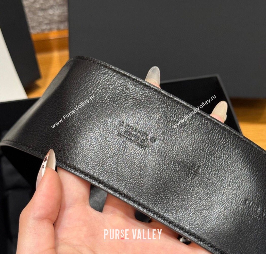 Chanel Lambskin Leather Belt with Chain Buckle 6.5cm Black/Silver 2025 CH091203 (99-250912010)