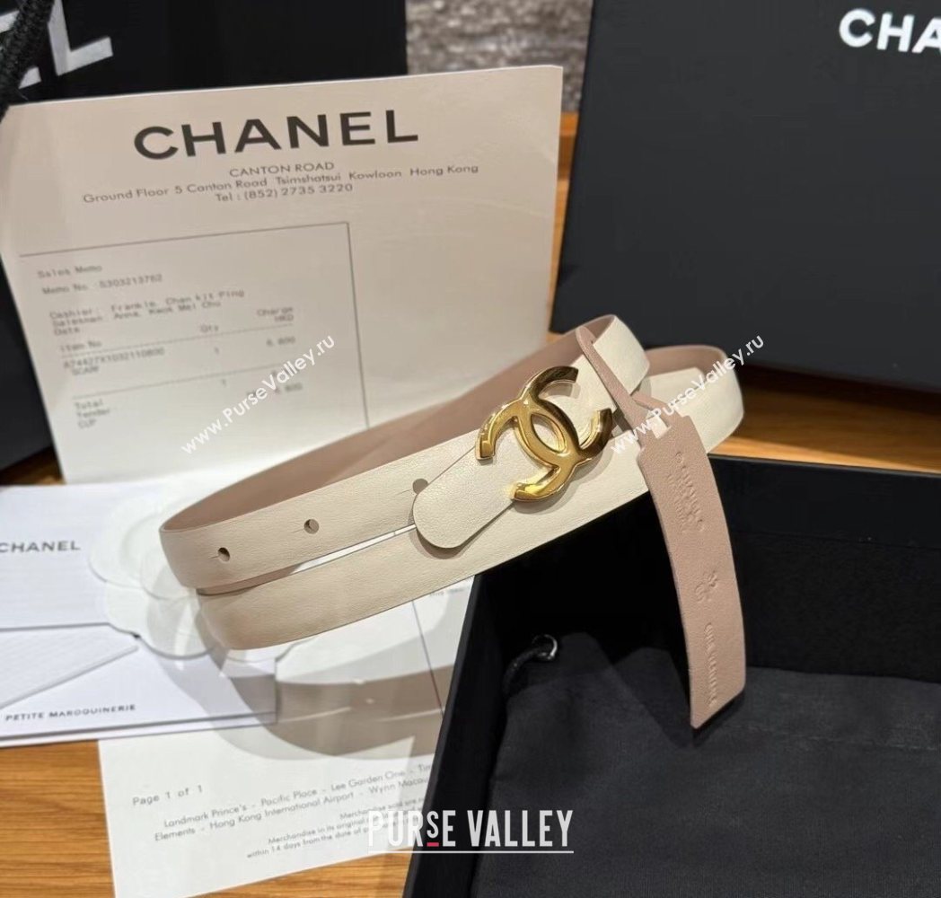 Chanel Reversible Calfskin Leather Belt 1.5cm with CC Buckle White/Gold 2025 CH091106 (99-250911138)