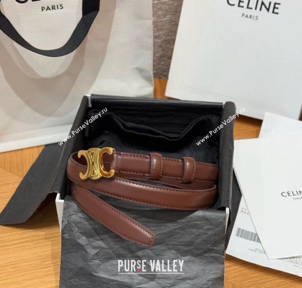 Celine Triomphe Supple Calfskin Leather Belt 1.8cm Dark Brown 2025 0911 (99-250911091)