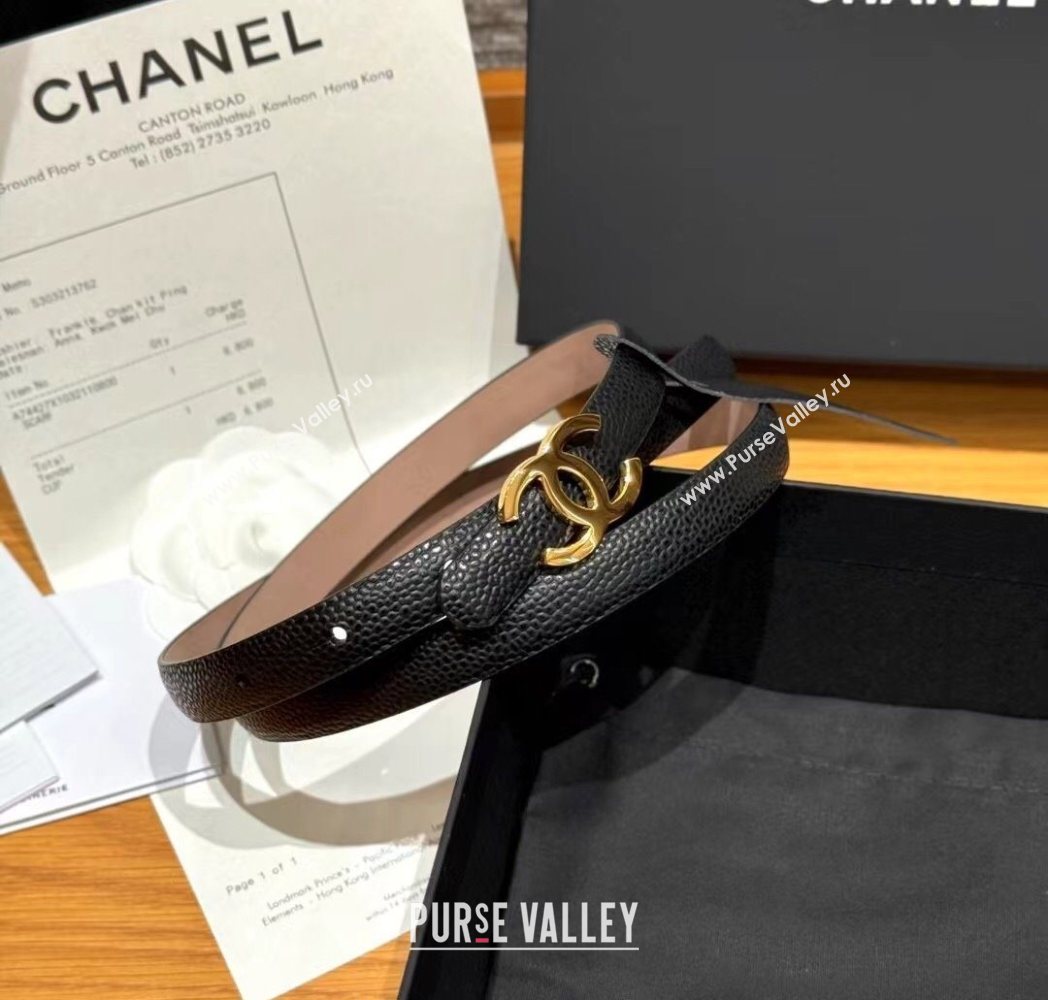 Chanel Grained Calfskin Leather Belt 1.5cm with CC Buckle Black/Gold 2025 CH091106 (99-250911140)