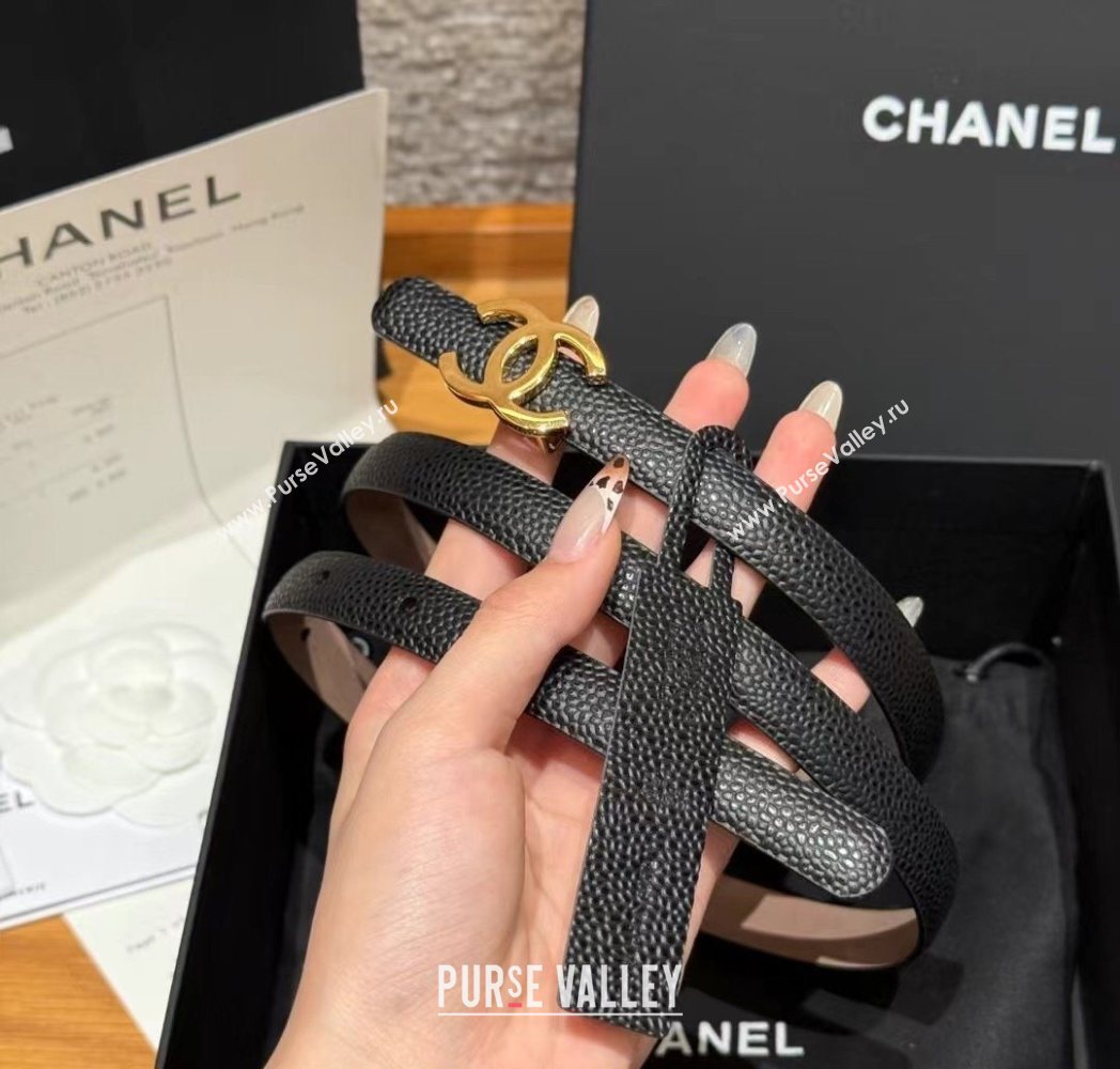 Chanel Grained Calfskin Leather Belt 1.5cm with CC Buckle Black/Gold 2025 CH091106 (99-250911140)