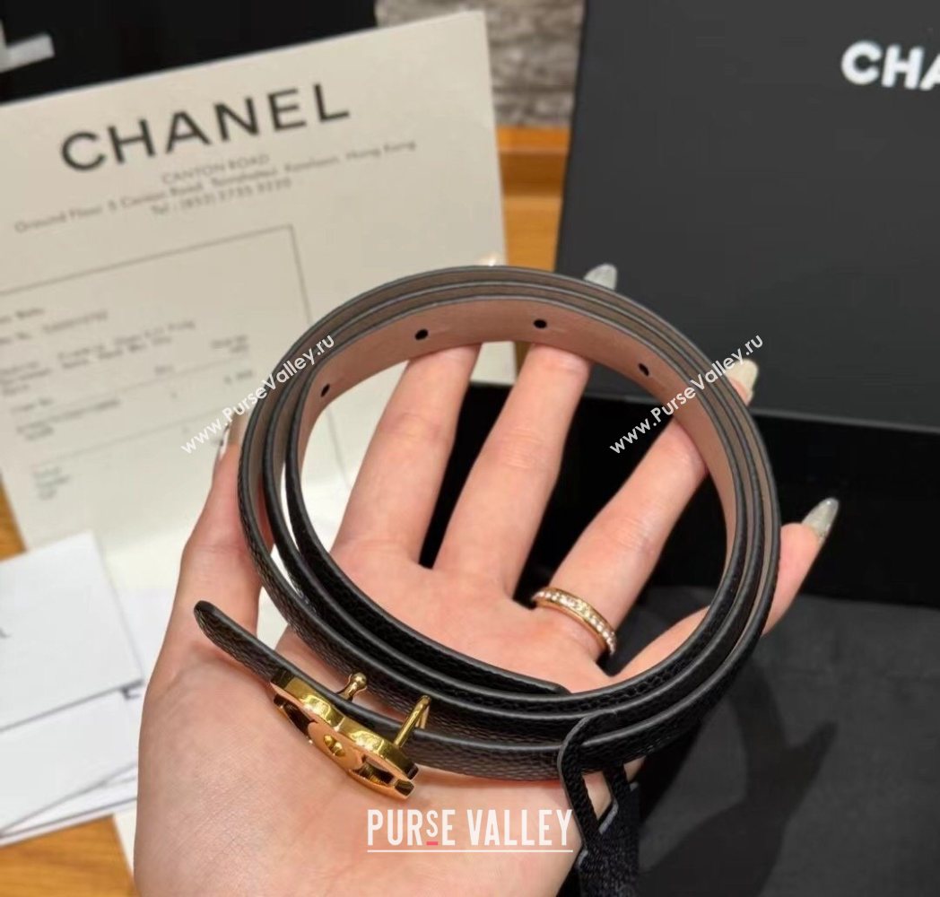 Chanel Grained Calfskin Leather Belt 1.5cm with CC Buckle Black/Gold 2025 CH091106 (99-250911140)
