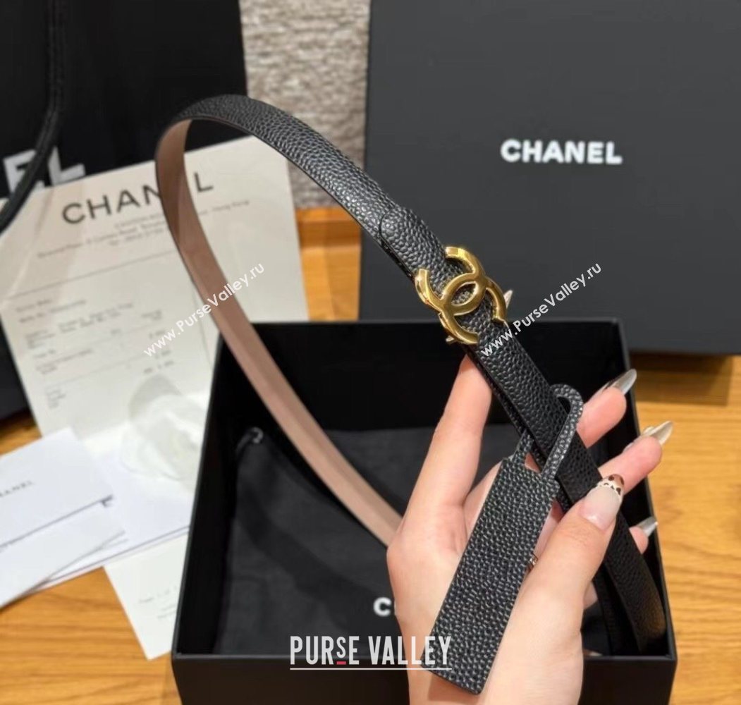 Chanel Grained Calfskin Leather Belt 1.5cm with CC Buckle Black/Gold 2025 CH091106 (99-250911140)