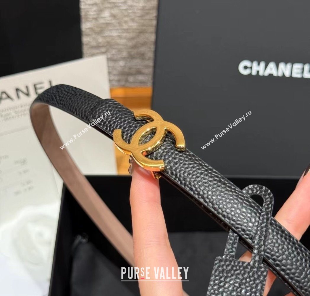 Chanel Grained Calfskin Leather Belt 1.5cm with CC Buckle Black/Gold 2025 CH091106 (99-250911140)