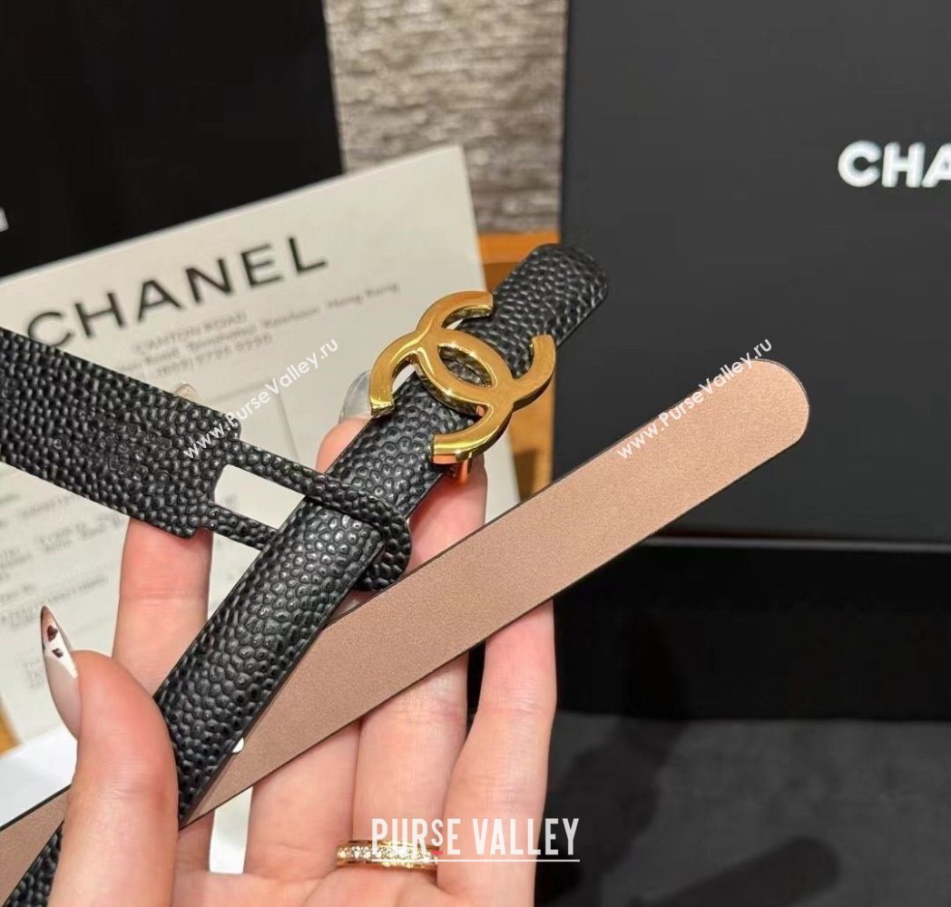 Chanel Grained Calfskin Leather Belt 1.5cm with CC Buckle Black/Gold 2025 CH091106 (99-250911140)
